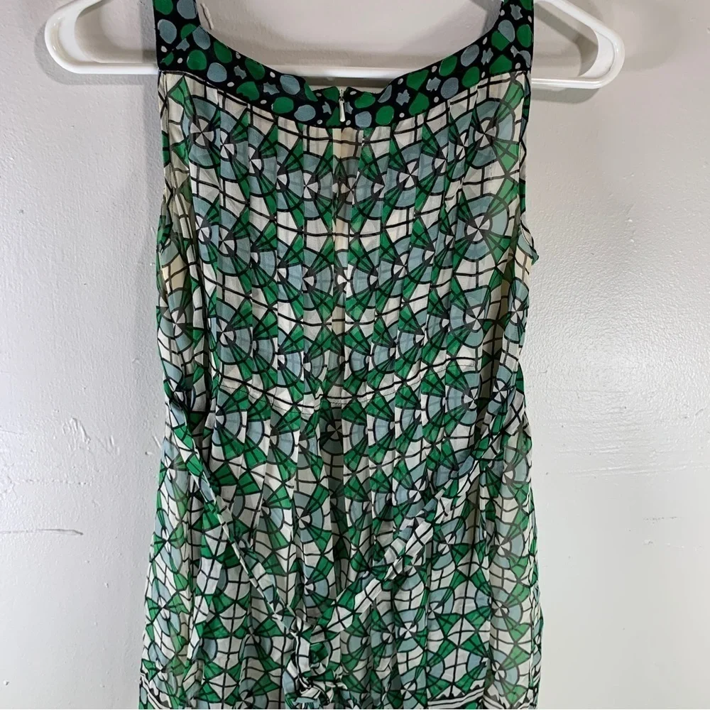 ANNA SUI ANTHROPOLOGIE Silk midi dress sleeveless green floral square neck XS - Picture 11 of 16